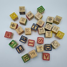 Lot Of 30 Vintage Alphabet Wooden Letter, Alphabet, Pictures Blocks Antique Kids