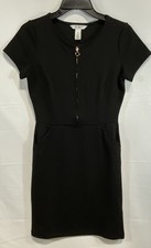 White House Black Market WHBM Half Zip Cutout Sheath Little Black Dress Sz 00