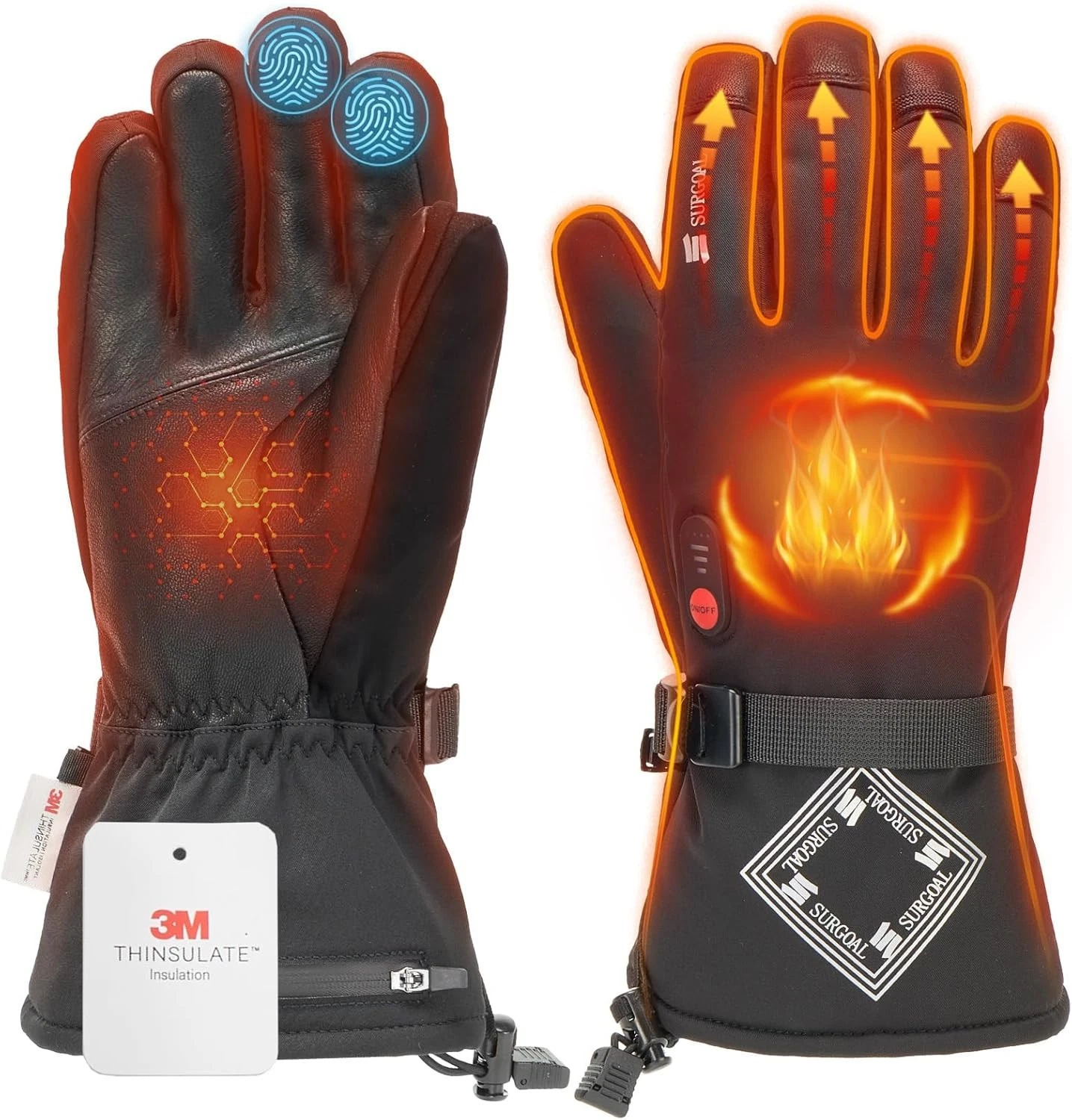 SURGOAL Leather Heated Gloves for Men 158°F Heating & 8H Battery Life Size M NEW