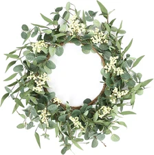 Pinkpum 20'' Eucalyptus Wreath for Front Door, Porch, Window - Green Decor for H