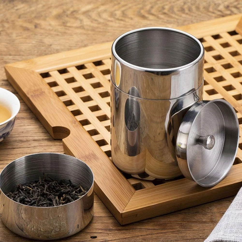 400ml Stainless Steel Tea Canister Airtight Double Seal Lids Coffee Container
