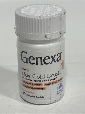 GENEXA Kids Cold Crush 60 Chewable Tablets Organic Non-Drowsy Exp 10/28 Age 4-11