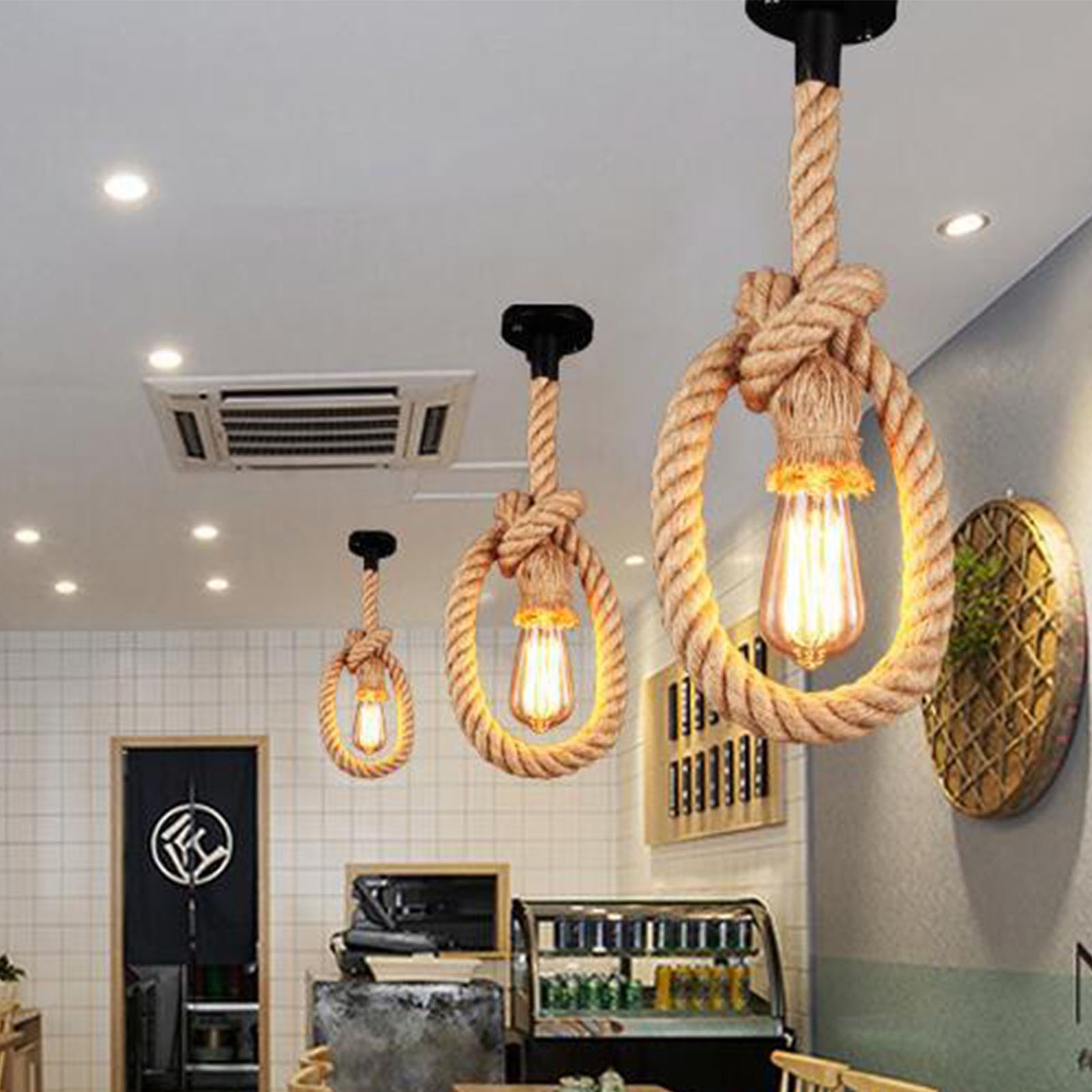 Pendant Light Hemp Rope Retro Industrial Style Hanging Lamp Ceiling Lamp Jute
