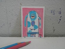 ACEO caricature "Uno Pup" mixed media 2.5"x3.5".