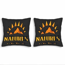 Set of 2 Decorative Throw Pillow Covers 18x18in - Black with Stylized Sun 