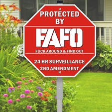 Protected By Security Metal Sign, Home Security Warning Yard Sign with 28" St...