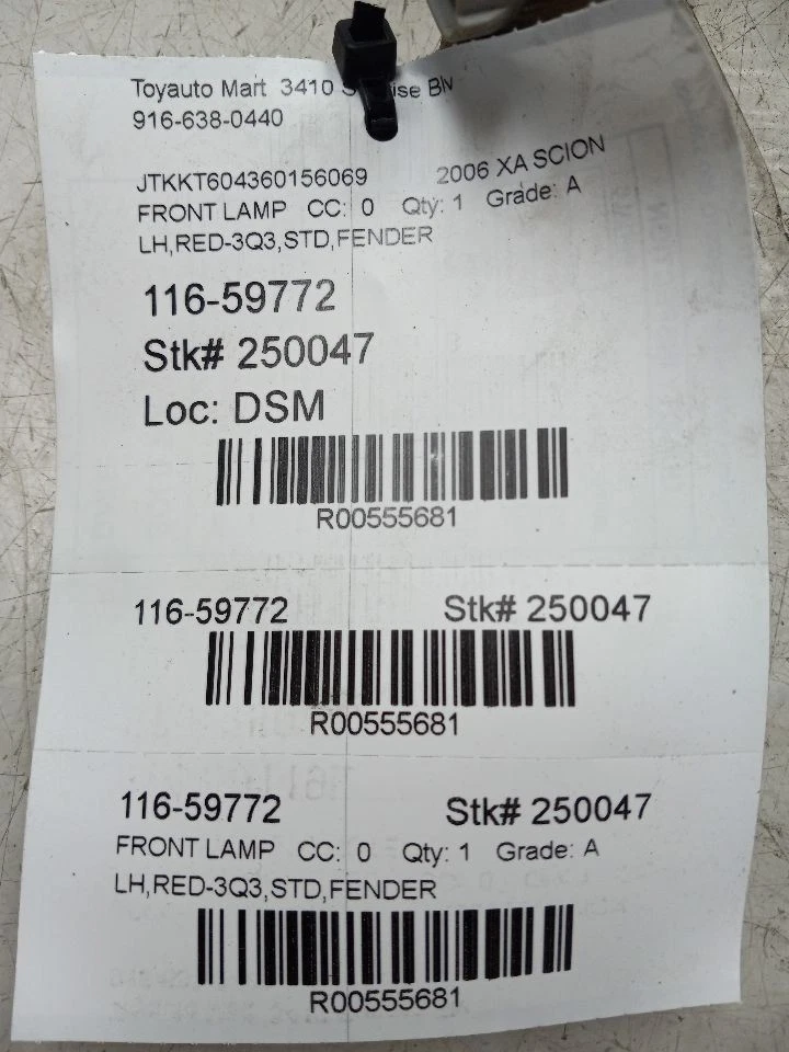 04 05 06 SCION XA DRIVER GUARDABARROS IZQUIERDO LÁMPARA DE ESTACIONAMIENTO INTERMITENTE Foto 3 de 4