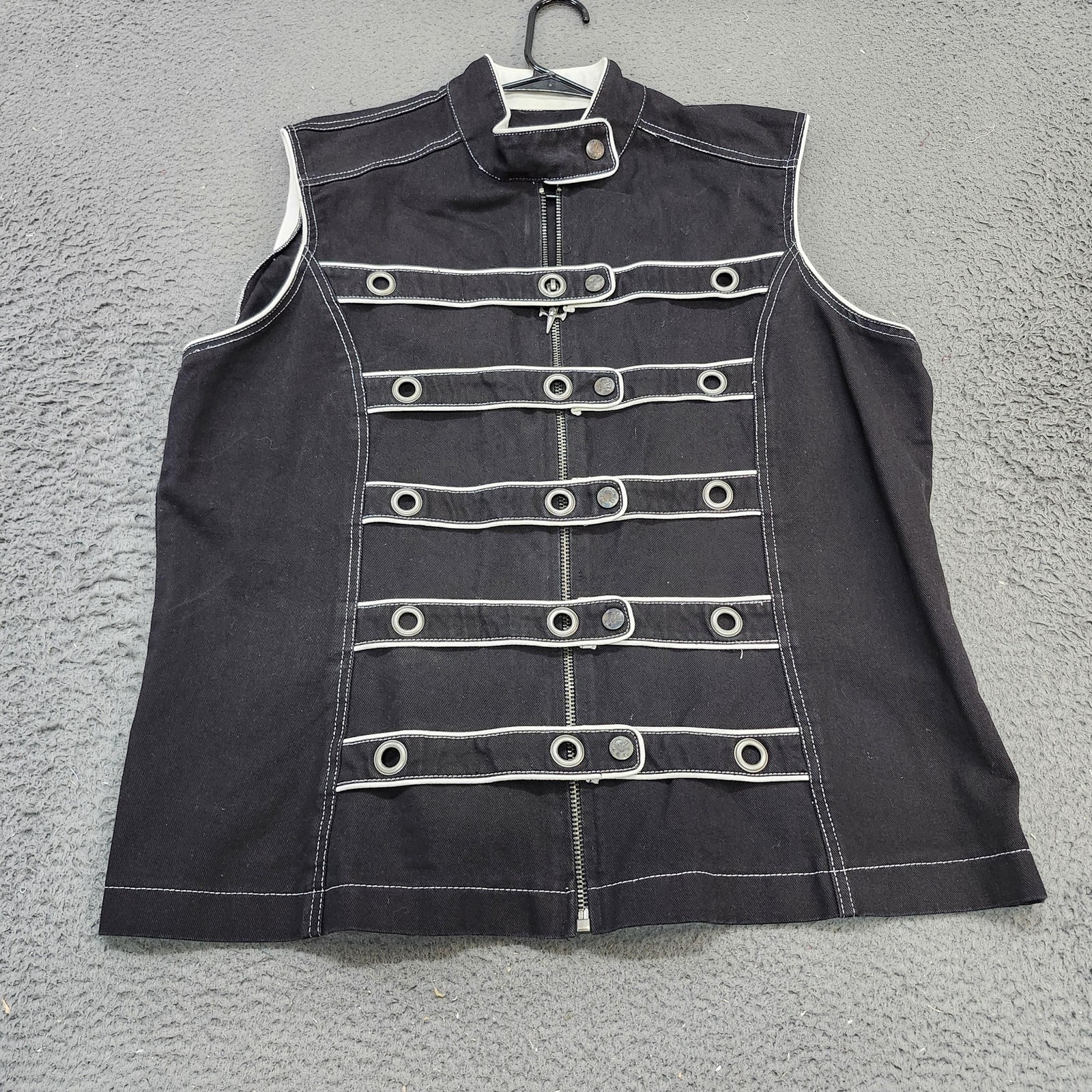 Tripp NYC Vest Mens 3XL Black Denim Military Gothic Skull Zip Punk Rock Metal