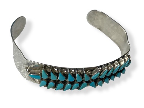 Valencia Halusewa Vintage Handmade Zuni Sterling Silver Turquoise Cuff Bracelet - Picture 6 of 7