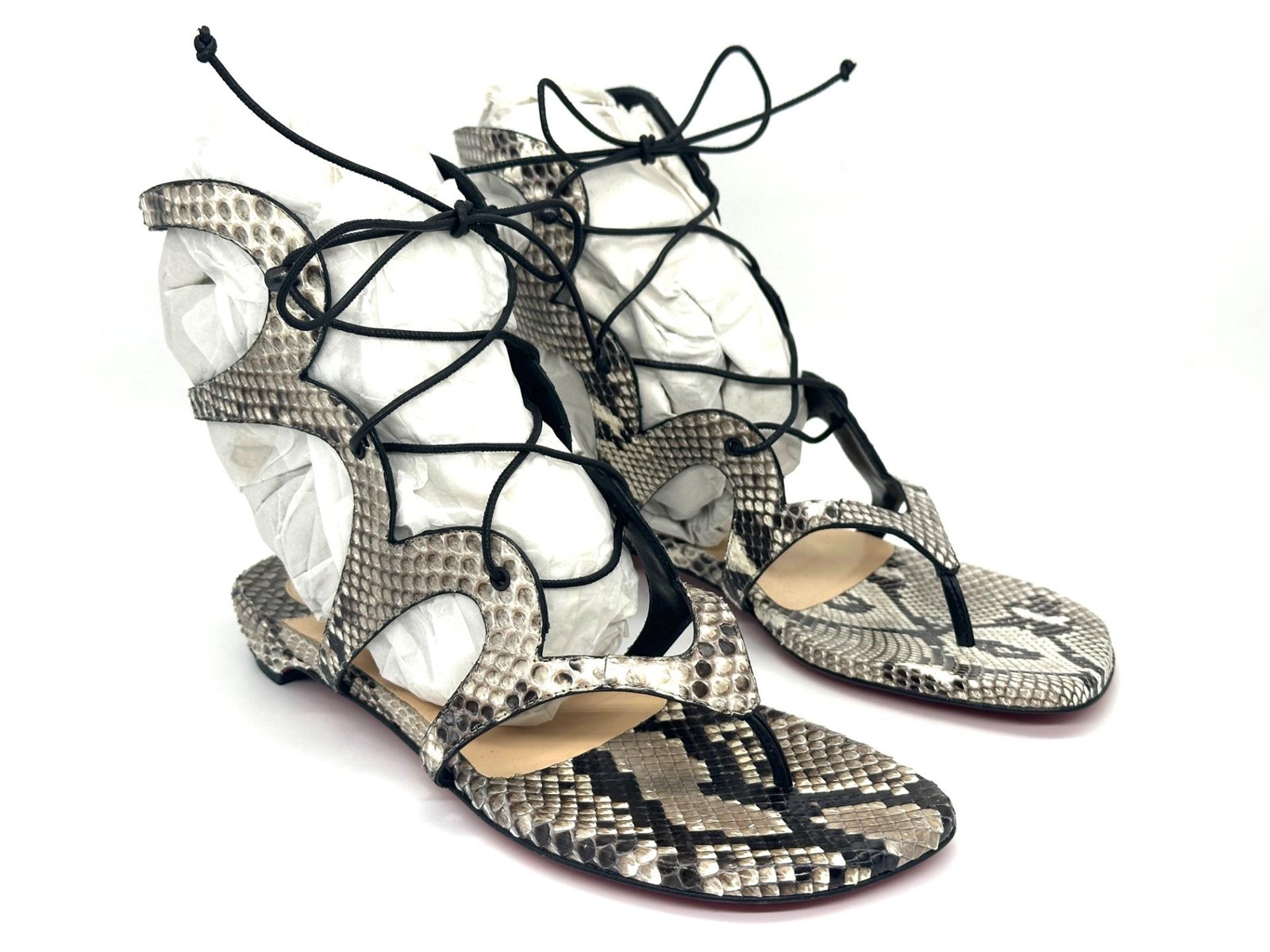 Christian Louboutin GIRAFINA Low Python Snake Gladiator Flat Sandals Shoes $1395 image 8
