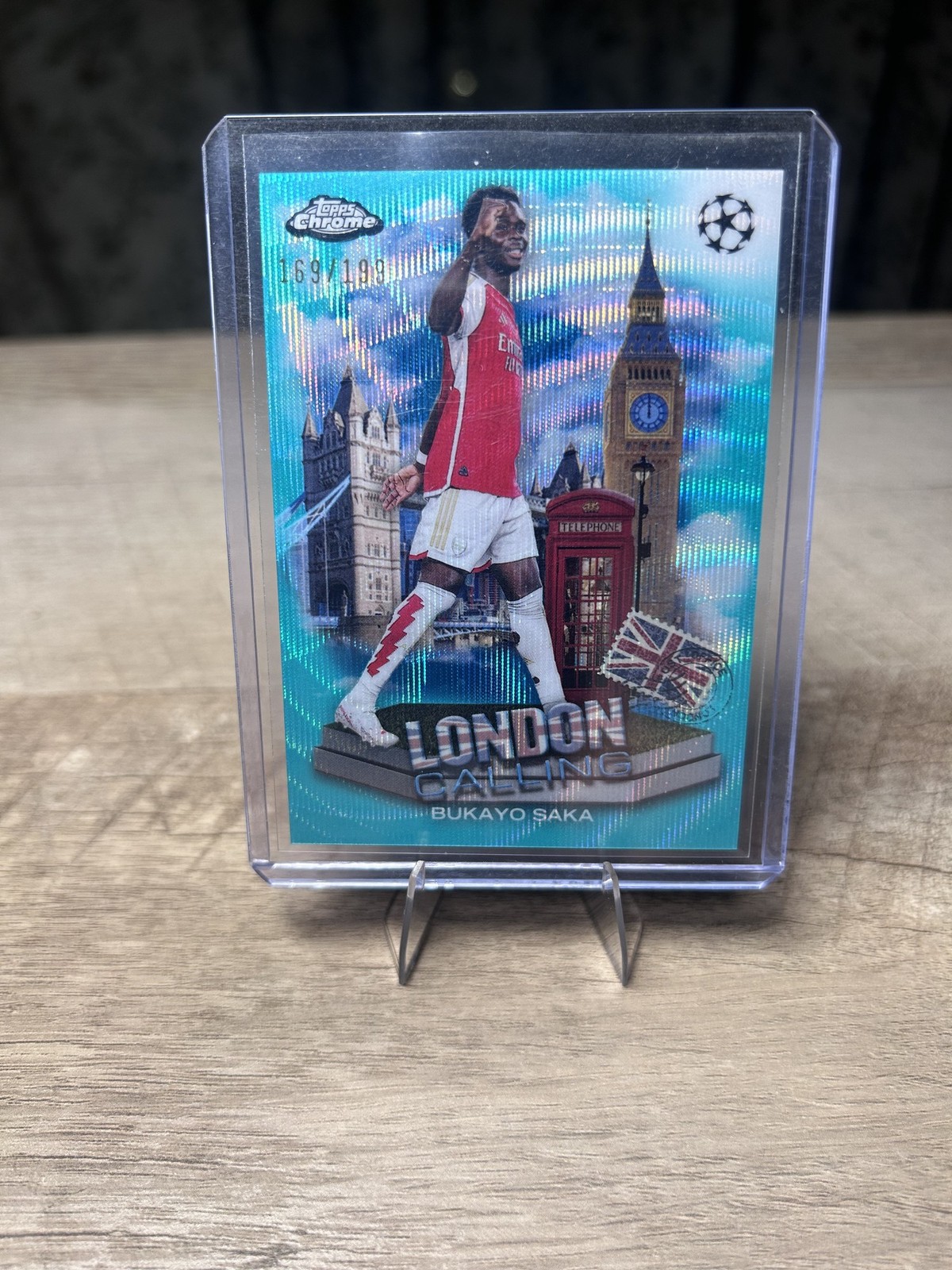 2023-24 Topps Chrome UEFA Bukayo Saka London Calling Aqua #/199 Arsenal #LC-14 view 1