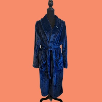 Luxury Plush Navy Blue Bathrobe Men Women Unisex  with Belt & Pockets  