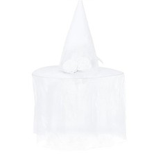 White Witch Hat with Large Rose and Veil Halloween Party Photo Props Wizard Hat
