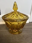 Vintage Anchor Hocking Fairfield Amber Candy Lidded Dish Compote Glass