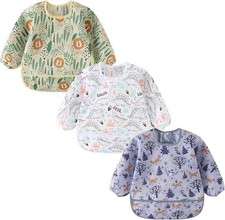 3 Pack Long Sleeve Bib,Baby Smock for Eating 6-30 Months 3 Set C