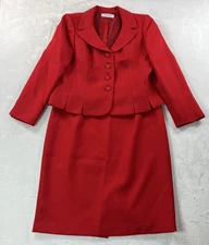 Suit Studio 2 Piece Skirt Suit Women's 16P Red Single-Breasted Notch Lapel Lined