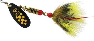 Mepps                  Black Fury  #3       Yellow Dot  / Gray Yellow Tail