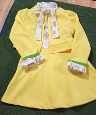 Vintage 1960s Girls Dress Jacket Set Yellow Floral Neck Bow Back Zip Sleeveless