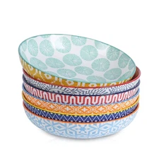 Porcelain 26 Ounce Pasta Bowls Set of 6, 8 inch Wide and Shallow Salad Bowls,...