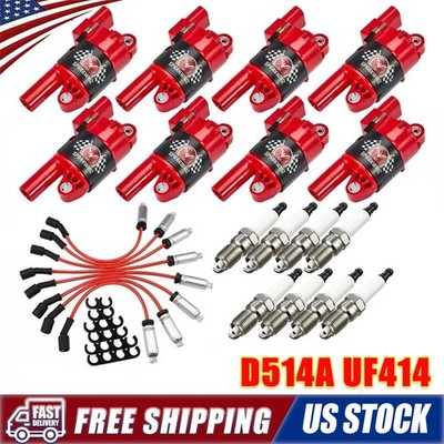 8 High Performance Ignition Coil & Spark Plug &Wire For Chevy GMC 5.3 6.2L UF414