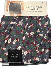 NWT AMERICAN EAGLE Slim Ultra Soft Boxer Sz S-M-L-XL Red Green Holly Berries 21