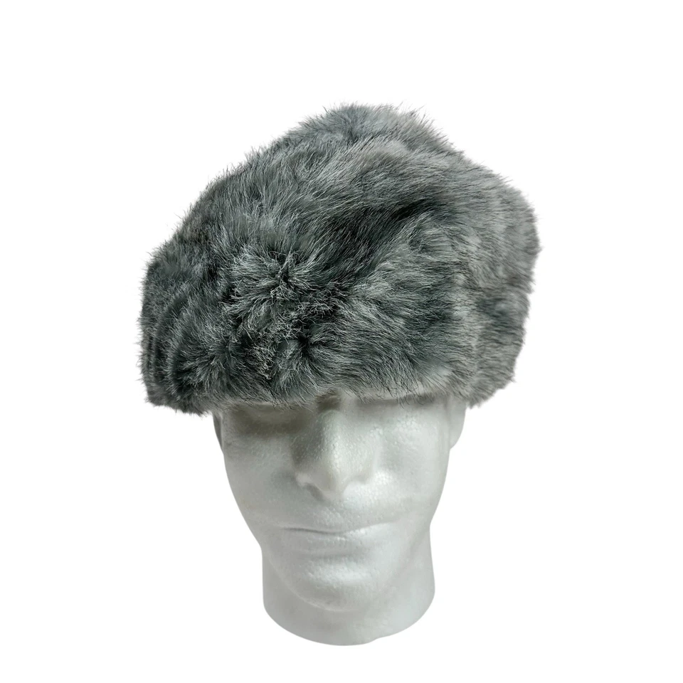 Chapéu de pele sintética cinza vintage Kubanka feito no Reino Unido inverno neve - Imagem 2 de 4