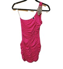 Cameo Mini Dress Clubbing Cocktail Barbie Bling One Shoulder Rhinestone Pink 