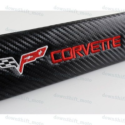 X2 Black Carbon Look Seat Belt Cover Shoulder Pads for Corvette Stingray Z06