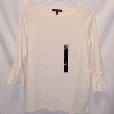 NWT Banana Republic Size Small Ivory Ruffled Sleeve Top Basic Career Minimalist