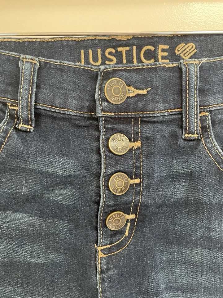 Pantalones Cortos Justice Niños Niñas Botón a Presión Corte Elastizados Tiro Alto Jegging Azul 16 Foto 4 de 4