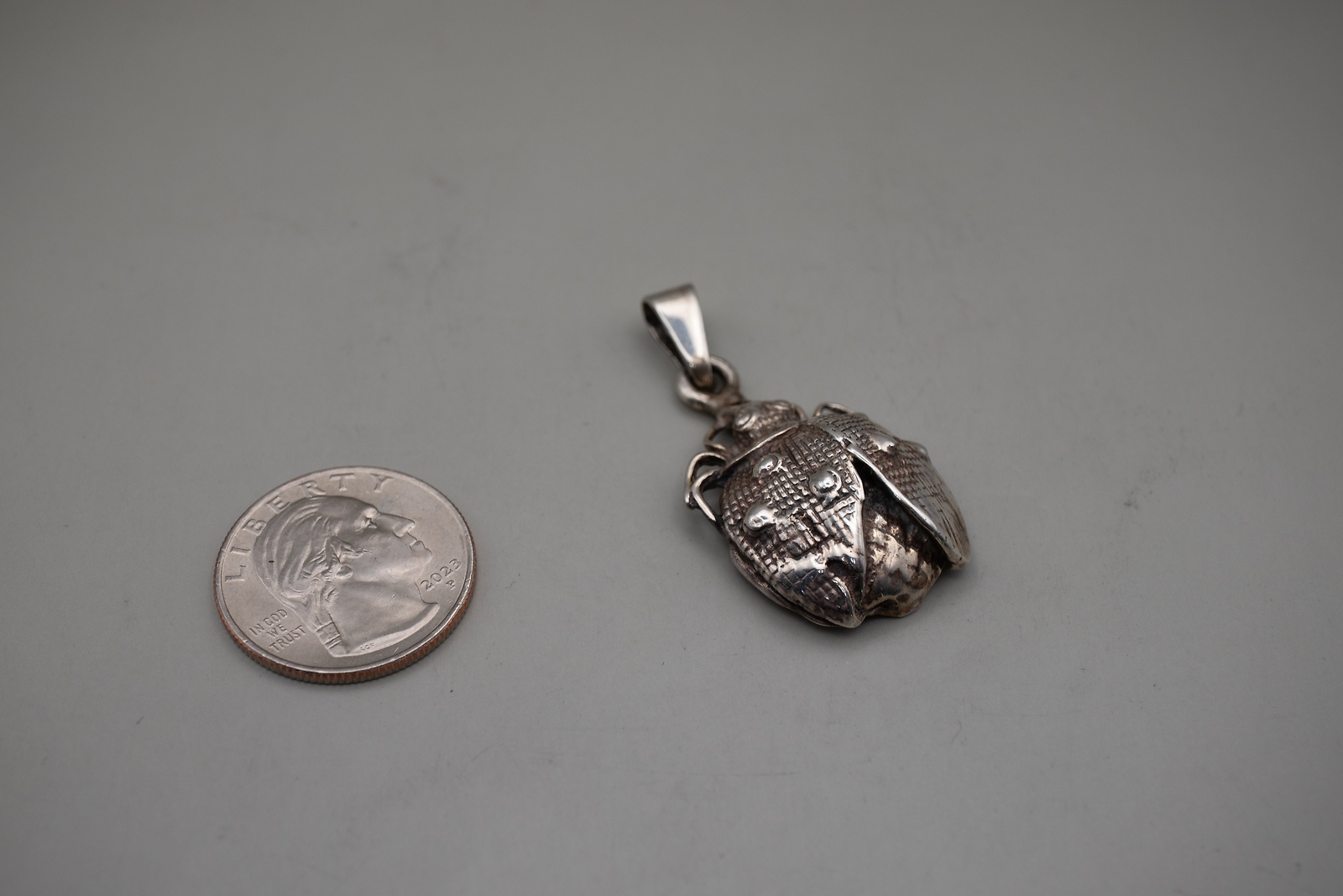 Vintage Solid Sterling Silver Ladybug Pendant Cha… - image 1