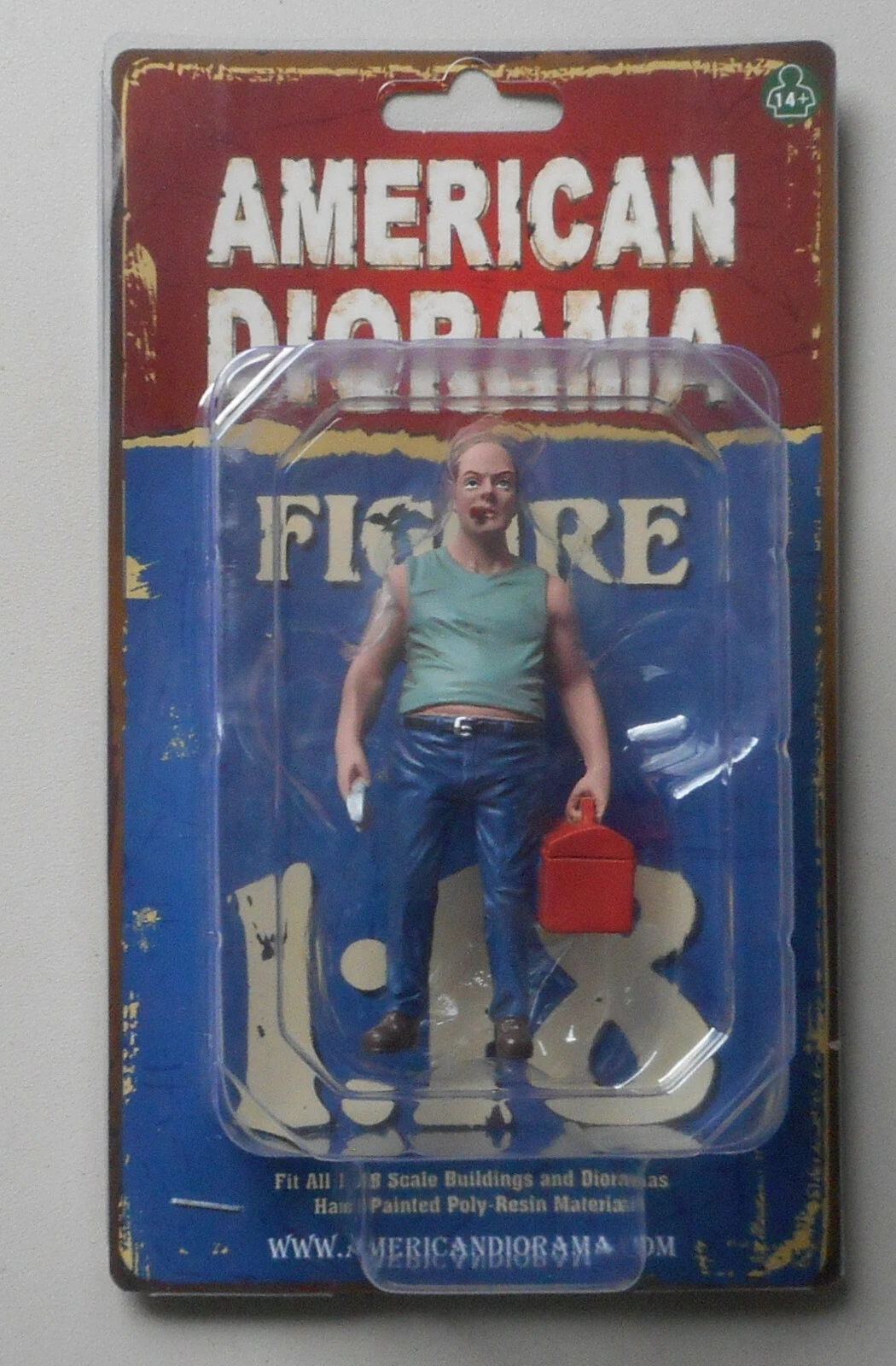 MECÁNICO SAM con CAJA DE HERRAMIENTAS DIORAMA AMERICANO Figura masculina a escala 1:18 de 4" - Imagen 1 de 1