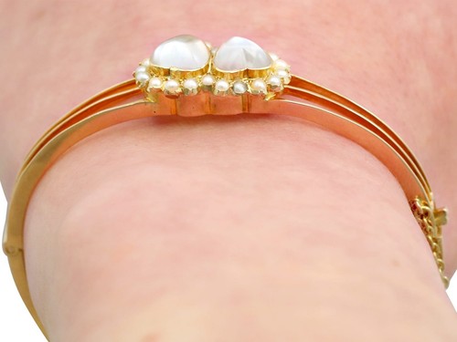 Antique Victorian 4.90ct Moonstone and Seed Pearl 15ct Rose Gold Bangle - Picture 14 of 14