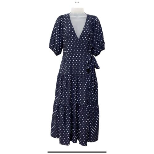 Draper James Priscilla Navy Tiered Wrap Midi Dress Polka Dot Short Puff Sleeve 6 - Picture 3 of 12