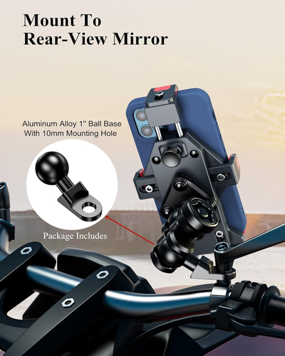 BRCOVAN Aluminum Alloy Motorcycle Phone Mount with Vibration Dampener & High-Spe - Photo 9 sur 12