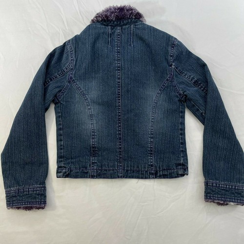 Squeeze Girls Jeans Jacket Denim Size M 10 Purple Faux Fur Collar Jewel Buttons - Picture 9 of 11