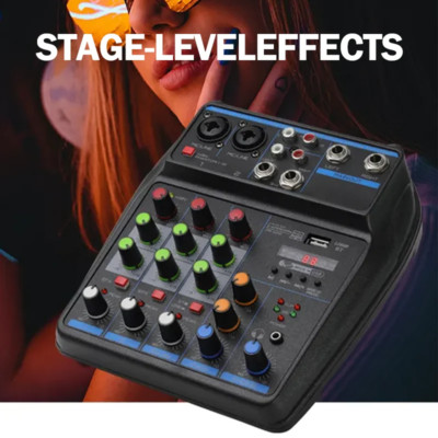 4 Kanal DJ Mixer Bluetooth USB Audio Soundkarte Live Studio Konsole 48V Power