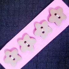 4x Vintage 15mm Sandy Tan Colored Flower-Shaped Button 2-Hole Flat Back Plastic