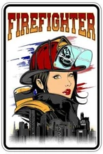 SEXY FIREFIGHTER GIRL sign Metal funny man cave house decor B60