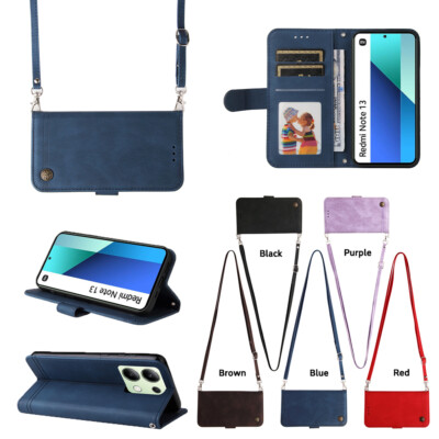 For Redmi and Xiaomi All Series Magnetic Leather Flip Card Wallet Case W/Lanyard