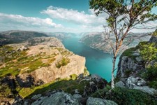 Landscape preikestolen norway mountains trees fjord sea Custom Gaming Mat Desk