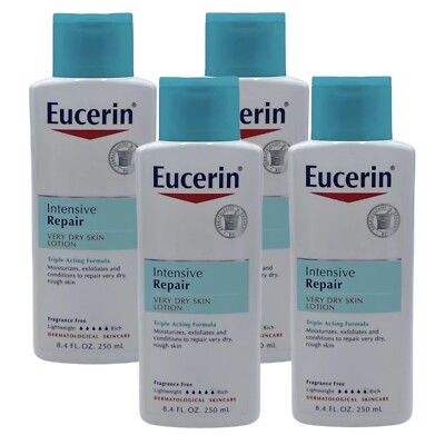 4 Pack Eucerin Intensive Repair Lotion For Very Dry Skin 8.4 oz Fragrance Free