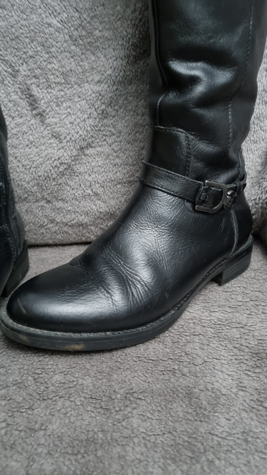 Ladies Black Leather Knee High Boots Size 4 eBay