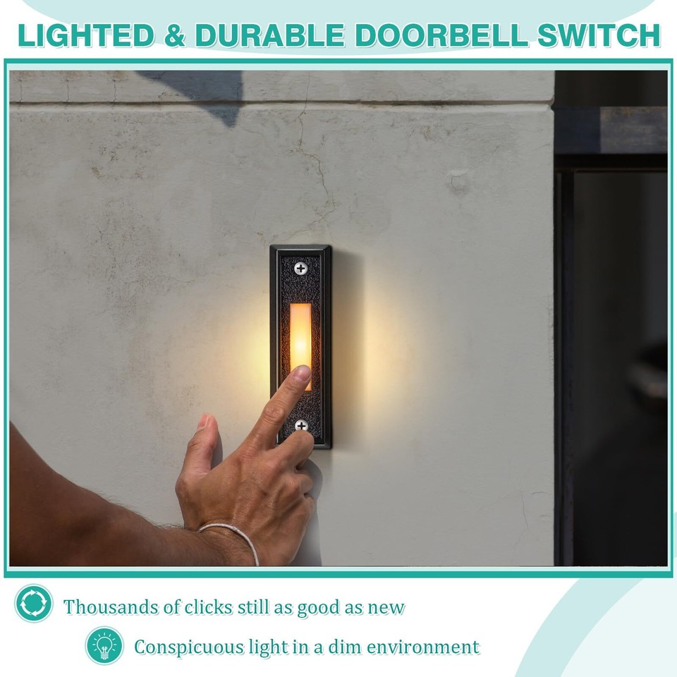 Wired Doorbell Chime with 2 Lighted Push Buttons, 16V 10VA Two Sounds
