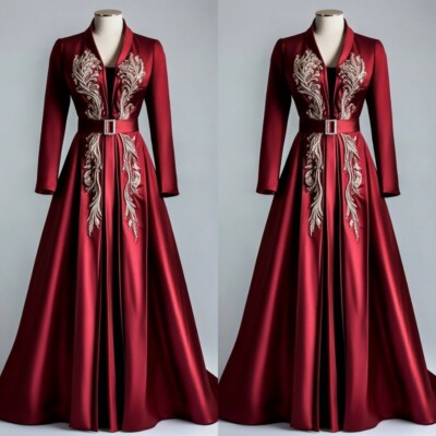 Vintage Wedding Dresses Long Sleeves Satin With Blet Gold Applique Bridal Gowns