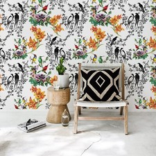 Birds full of color Non-Woven wallpaper white wall Home Mural Traditional Decor