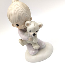 Vintage Precious Moments Figurine Jesus Loves Me - Boy  Bear - 1978 - E-1372/B