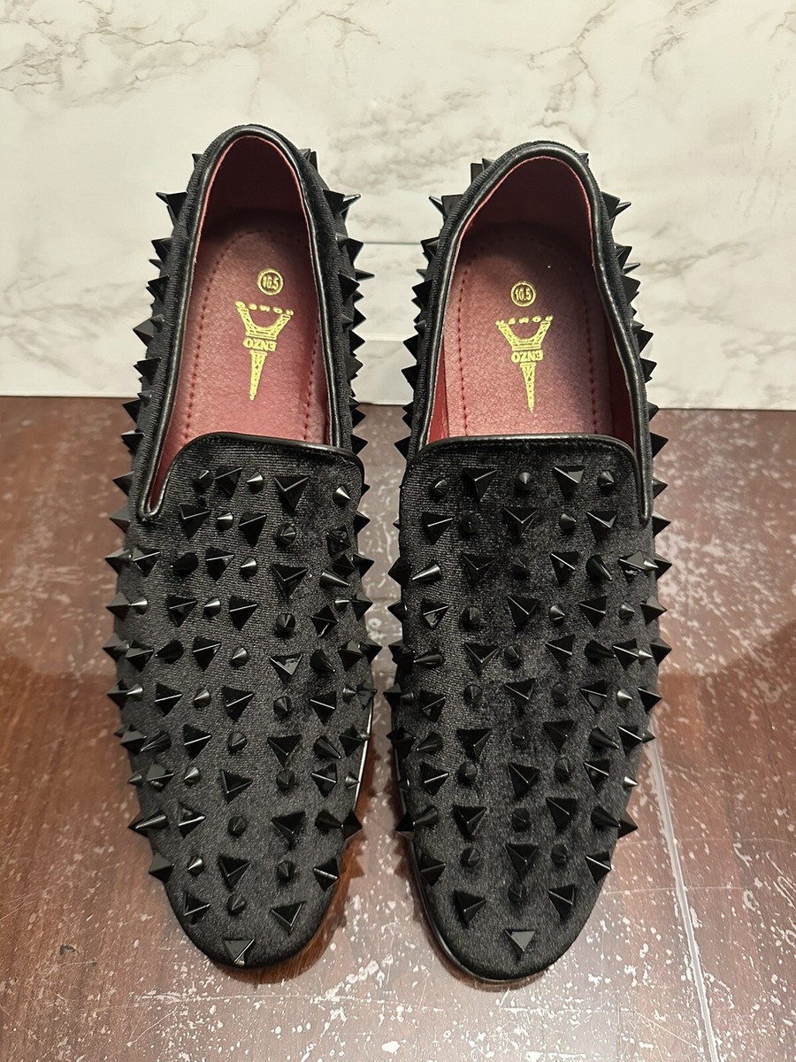 Enzo Romeo Men's Loafers Slip-On Black Velvet Spiked Spikes Size