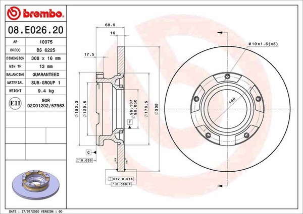 2X Brembo 08.E026.20 Bremsscheibe FüR Ford-image