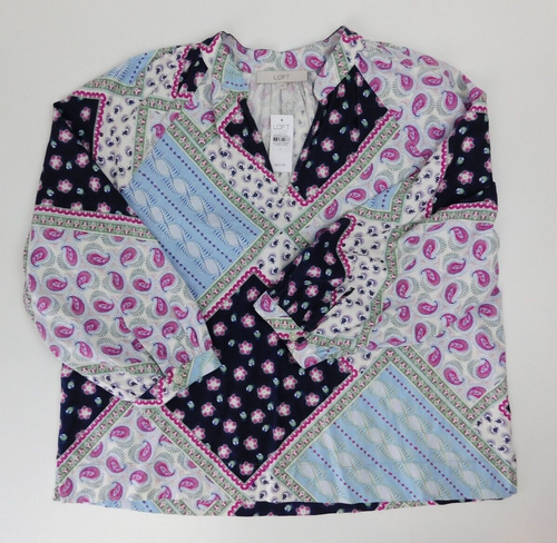 Loft Damen Langarm V-Ausschnitt Paisley Bluse Größe L Neu mit Etikett